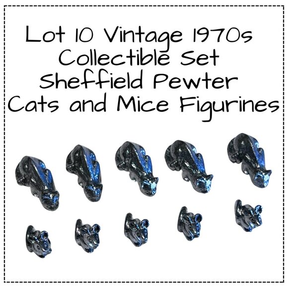 Lot 10 Vintage 1970s Collectible Set Sheffield‎ Pewter Cats and Mice Figurines - Picture 1 of 9